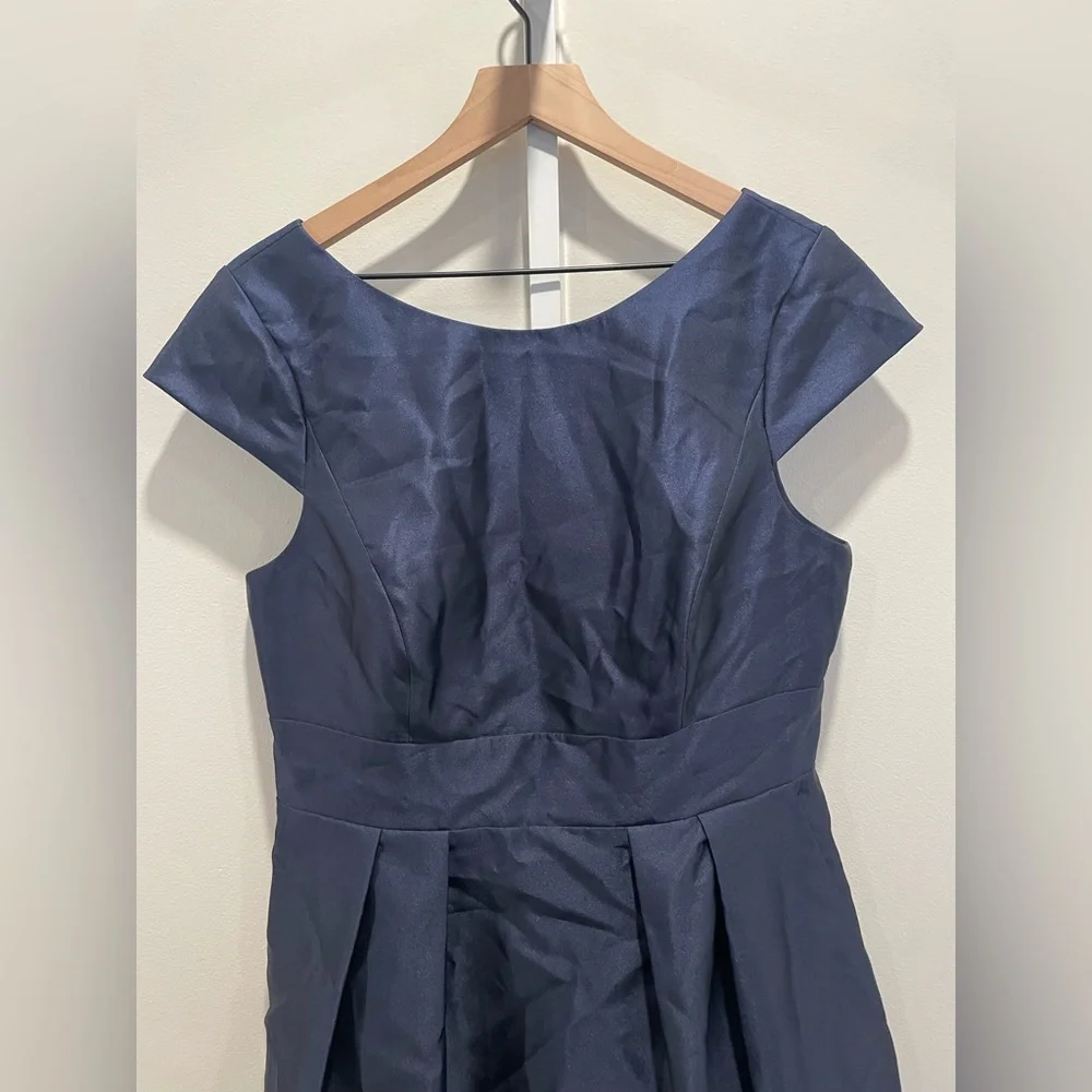 Alfred Sung Cap Sleeve Pleated Cocktail Dress With Pockets  Navy Size 14 - Picture 4 of 10